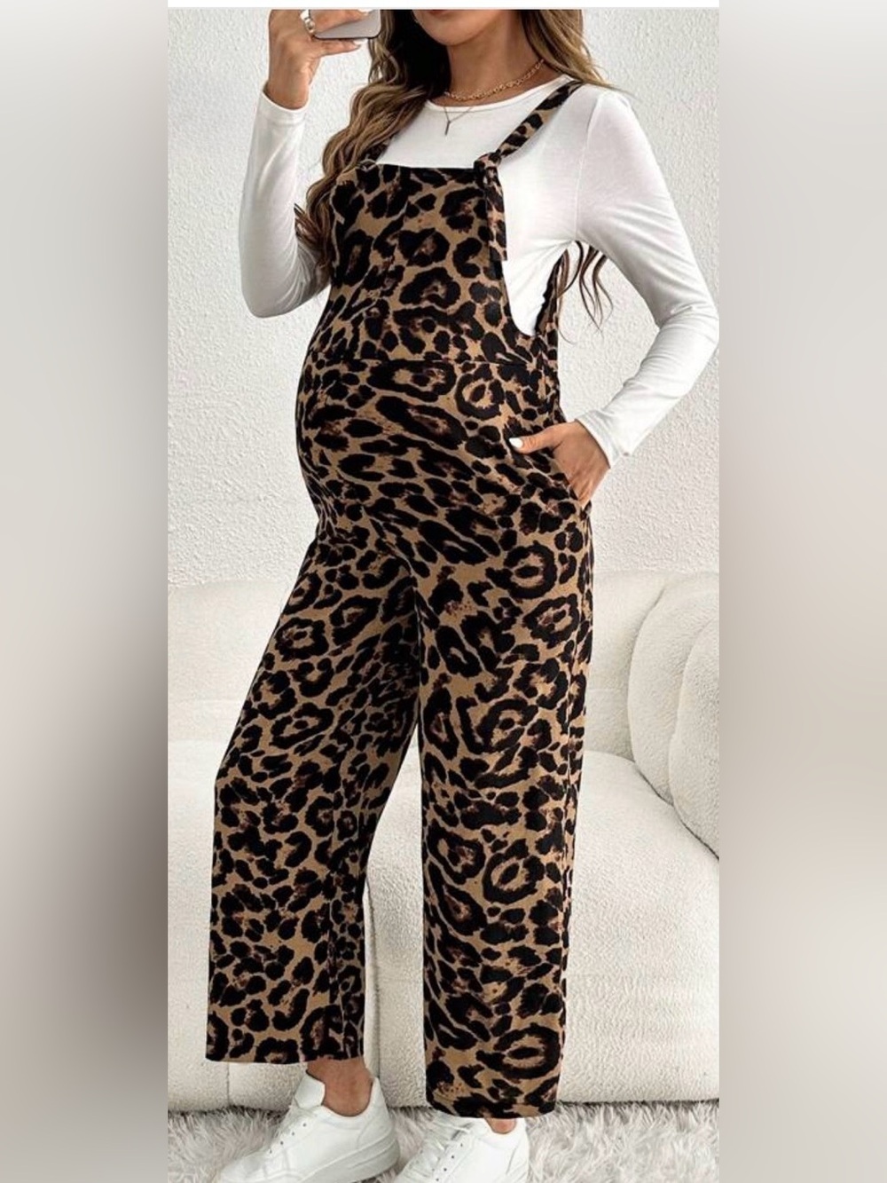 SHEIN Brown Leopard Print Maternity Jumpsuit